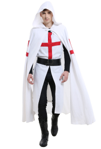 Costume Médiéval Tabard des Templiers Croisade Moyen-âge pour Homme avec Cape