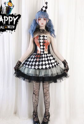 女性ピエロダークマジシャンヴァンパイアコスプレドレス ハロウィン 販売用ドレス