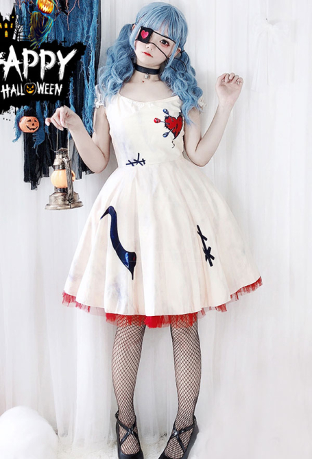 Dark Gothic Witch Vampire Lolita Dress Ghost Bride Doll Princess Dress Sleeveless Costume for Halloween