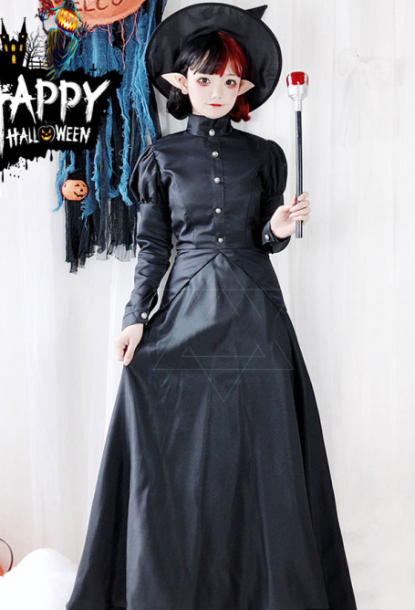Ciyuandiantai The Wizard of Oz Adult Witch Vampire Cute Long Dress for Halloween Party with Hat