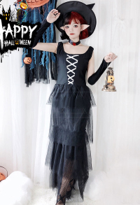 Halloween und Karneval Frauen Sexy Vampirbraut Hexe Langes Kleid Cosplay Kostüm Fledermauskostüm