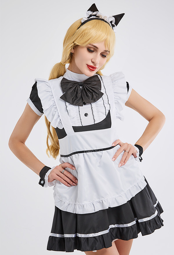 Robe Maid Domestique Style Français avec Tablier et Oreilles de Chat