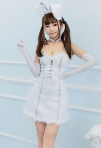 Halloween Women Adult Sexy Bunny Girl Slim Slip Dress Cosplay Costume Outfits with Headwear Choker Gloves Accessories