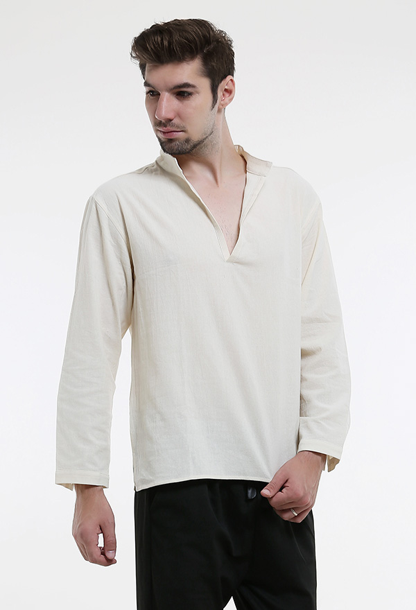 Miccostumes Mens Renaissance Medieval Shirt V Neck Long Sleeve Pirate Top