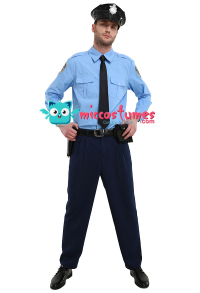 Adult Police Officer Costume Dark Blue Uniform for Men with Hat