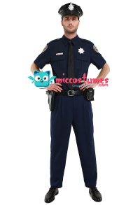 Adult Police Officer Short Sleeve Costume for Men with Hat
