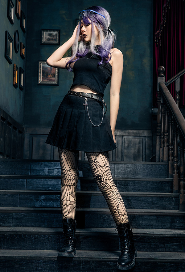 Fashion Women High Waist Gothic Punk Mini Skirts Ladies Cross