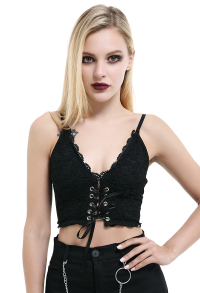 Gothic Schwarz Spitze Schnürung Bauchfrei Top