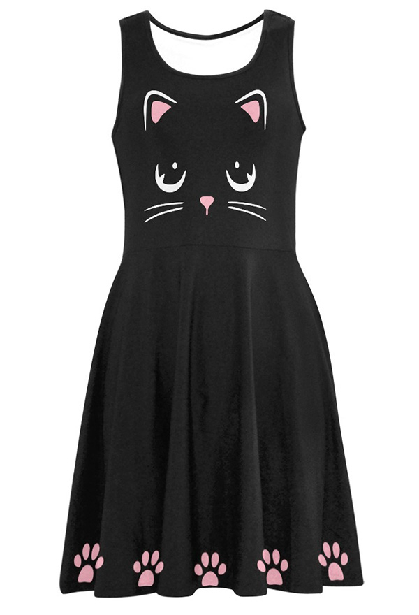 Miccostumes Katze Damen Kleid Ärmellose Sommerkleid Tankkleid Damenkleid Sommer