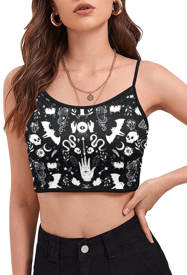 Miccostumes Women Spaghetti Strap Crop Top Witch Cami Spaghetti Thin Short Vest Top