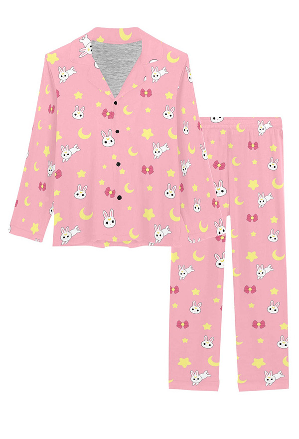 Pyjamas Deux Pièces Femme Set Top Pantalon de Nuit Dérivé Tsukino Usagi Manche Longue