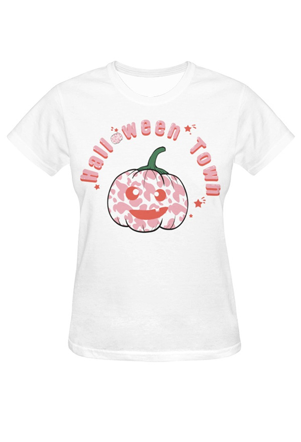 Halloween Women Regular T-shirts Strawberry Pumpkin Prints Slim T-shirts