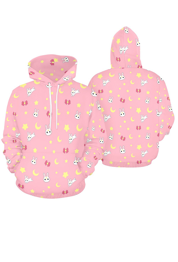Tsukino Usagi Derivative Casual Hoodies Women Pullover Pink Sweatshirts with Pocket