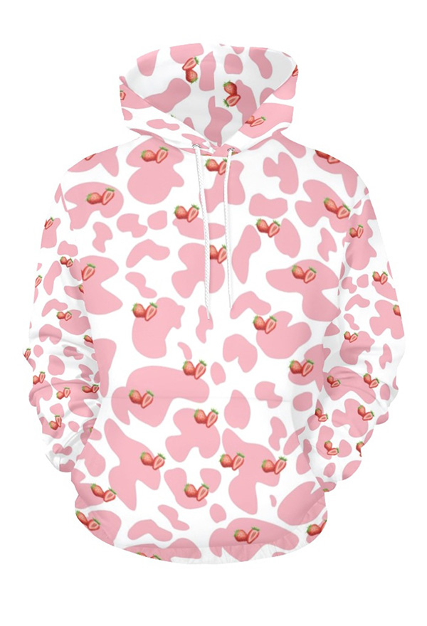 Women Hoodies Strawberry Milk Pattern Sweatshirts Top Quality