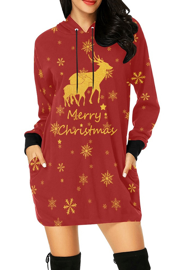 Women Hoodies - Christmas Reindeer Pattern Pocket Long Sleeve Tunic | Top Quality Casual Sweatshirts for Sale Women Hoodies - Christmas Reindeer Pattern Pocket Long Sleeve Tunic | Top Quality Casual Sweatshirts for Sale