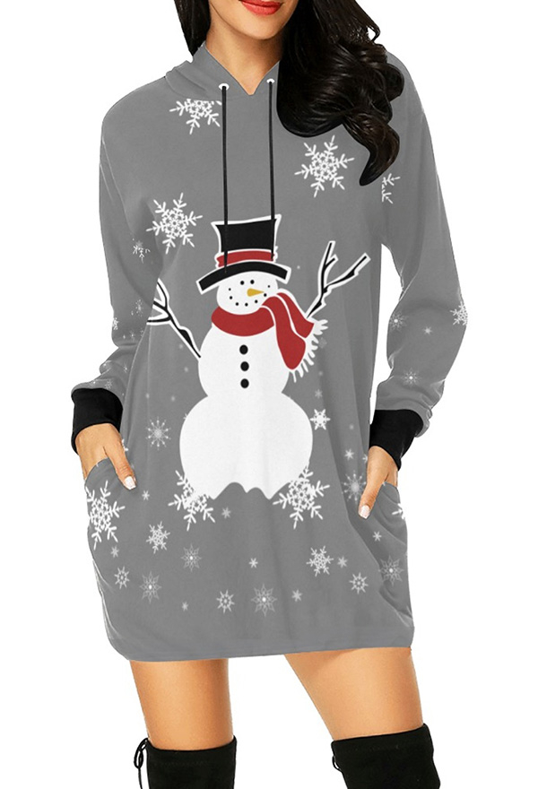 Weihnachtsschneemann Pullover Hoodie Kleid Lange Arm Sweatshirt