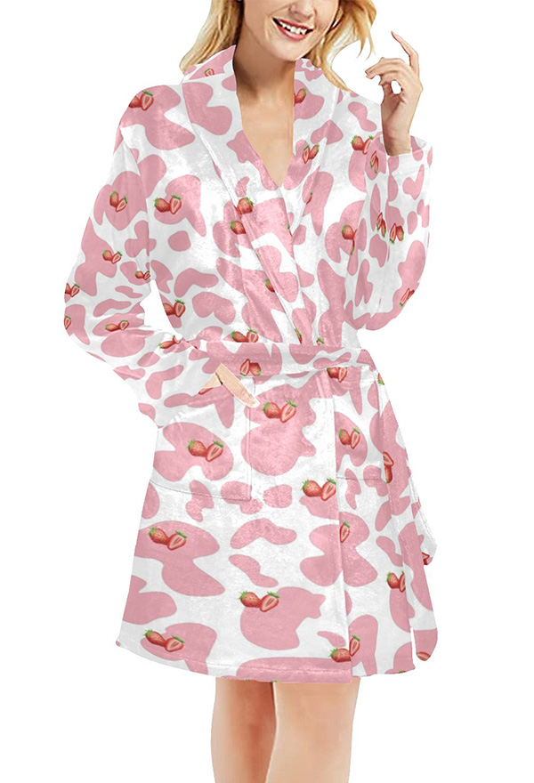 Miccostumes Kimono Robes Strawberry Milk Prints Nigntgowns for Women