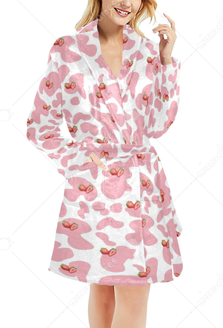 Miccostumes Kimono Robes Strawberry Milk Prints Nigntgowns for Women