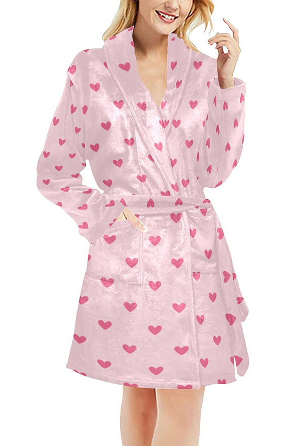 Miccostumes Kimono Robes Pink Heart Prints Nigntgowns for Women