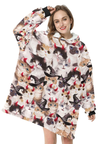 Miccostumes Women Oversized Blanket Hoodie Demon Cats Prints Wearable Blanket Sweatshirt