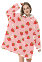 Miccostumes Women Oversized Blanket Hoodie Strawberry Prints Wearable Blanket Sweatshirt