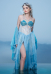 Medieval Mermaid Dress Renaissance Vintage Blue Gradient Dress with Sleeves and Necklace
