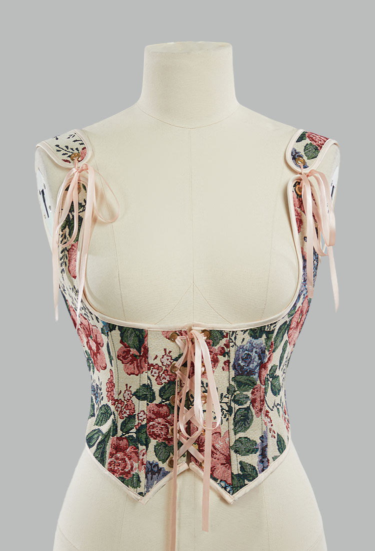 Medieval Renaissance Style Corset Cute Floral Pattern Boned Supportive Bust