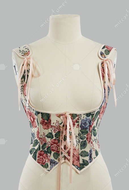 Medieval Renaissance Style Corset Cute Floral Pattern Boned Supportive Bust