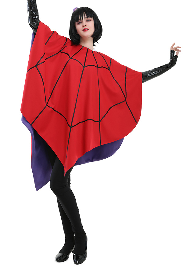 Lydia Deetz Animated Cosplay Costume Red Spider-web Cloak with Gloves