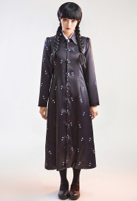 Wednesday Addams Cosplay Jacket  Black Flower Long Coat