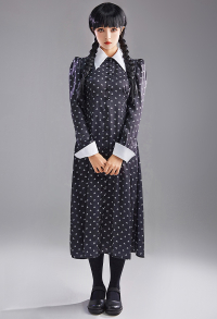 Wednesday Addams Cosplay Costume Long Dress with Socks