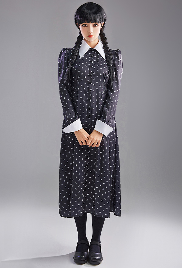 Wednesday Addams Cosplay Costume Long Dress with Socks