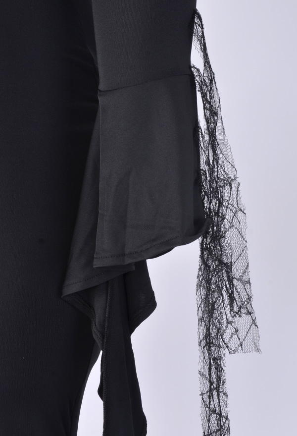 Costume Morticia Addams - Robe Gothique Halloween Femme Avec Perruque Et Collier