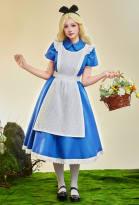 Animated Ver Alice in Wonderland Alice Cosplay Costume Dress with Apron and Headband