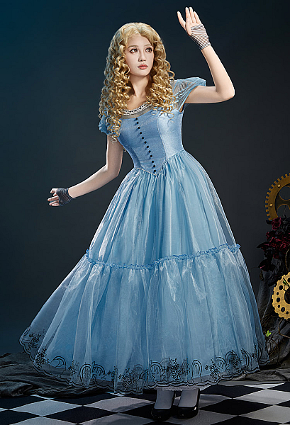 alice in wonderland blue dress fantasy illlustration Stock Photo and black Alice in Wonderland Children's Costume