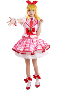 Aikatsu Ichigo Hoshimiya Shirt and Skirt Set Cosplay Costume with Vest and Necktie