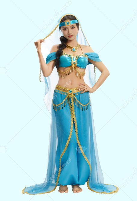 Aladdin Arabian Princess Cosplay Costume Top and Pants with Veil and Headband