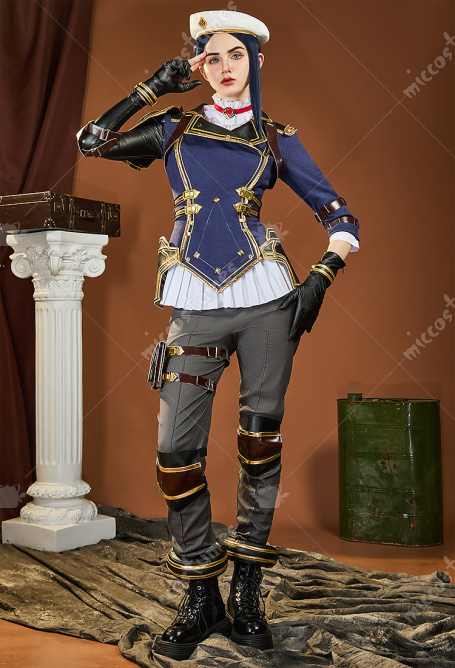 Premium Edition High Quality Arcane LOL Caitlyn Cosplay Costume Jacket and Pants with Shirt Hat