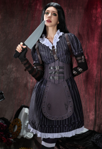 Alice: Madness Returns Alice Halloween Cosplay Costume Dress Unifrom with Waistband and Knee High Socks