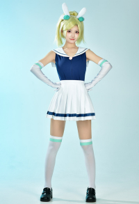 Adventure Time: Fionna and Cake Fionna Campbell Cosplay Costume Sailor Style Sleeveless Top and Skirt with Gloves Stockings