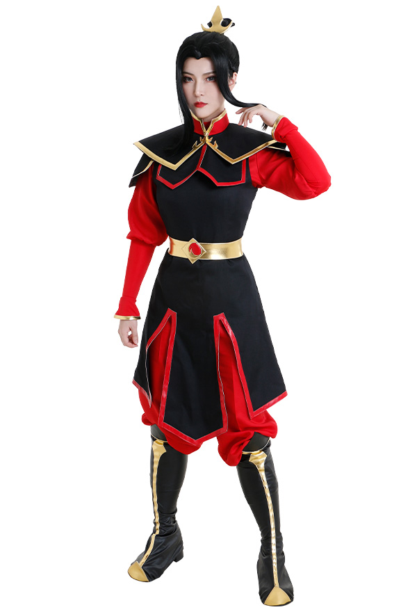 Avatar Airbender Princess Azula Battle Suit Cosplay Costume Ancient Chinese Style Combat Suit Fighting Suit Full Set with Headwear Cape and Leg Warmer