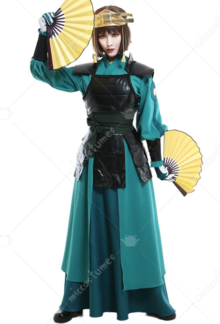 Avatar Suki Women Kyoshi Warrior Outfit Suit Cosplay Costume with Handguard and Headwear