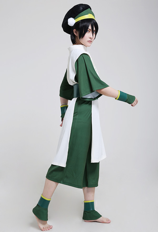 Avatar The Last Airbender Costume de Cosplay Toph Beifong Kungfu Uniforme pour Adulte Vert avec Chapeau