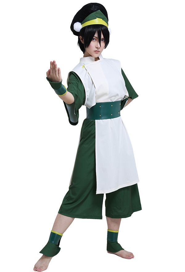 Avatar The Last Airbender Costume de Cosplay Toph Beifong Kungfu Uniforme pour Adulte Vert avec Chapeau