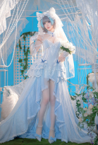 Azur Lane HMS Cheshire White Seaside Melody Skin Cosplay Costume Halter Dress with Veil and Train