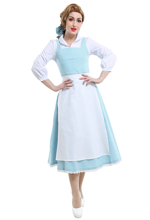 Anime Film Belle Cosplay Kostüm Blau Maid Dress Inspiriert von Die Schöne und das Biest