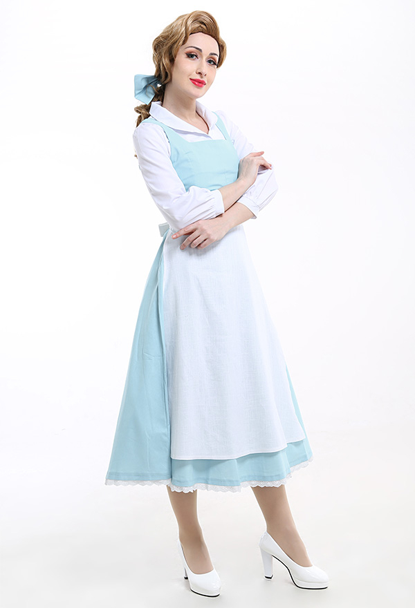 Anime Film Beauty and the Beast Belle Cosplay Costume Blue Maid Dress