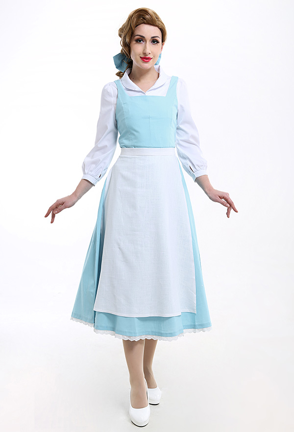 Anime Film Belle Cosplay Kostüm Blau Maid Dress Inspiriert von Die Schöne und das Biest