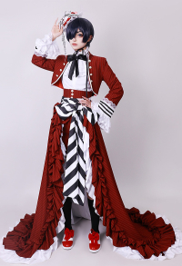 Kuroshitsuji Cosplay Costume Red Long Dress and Coat with Shirt and Shorts