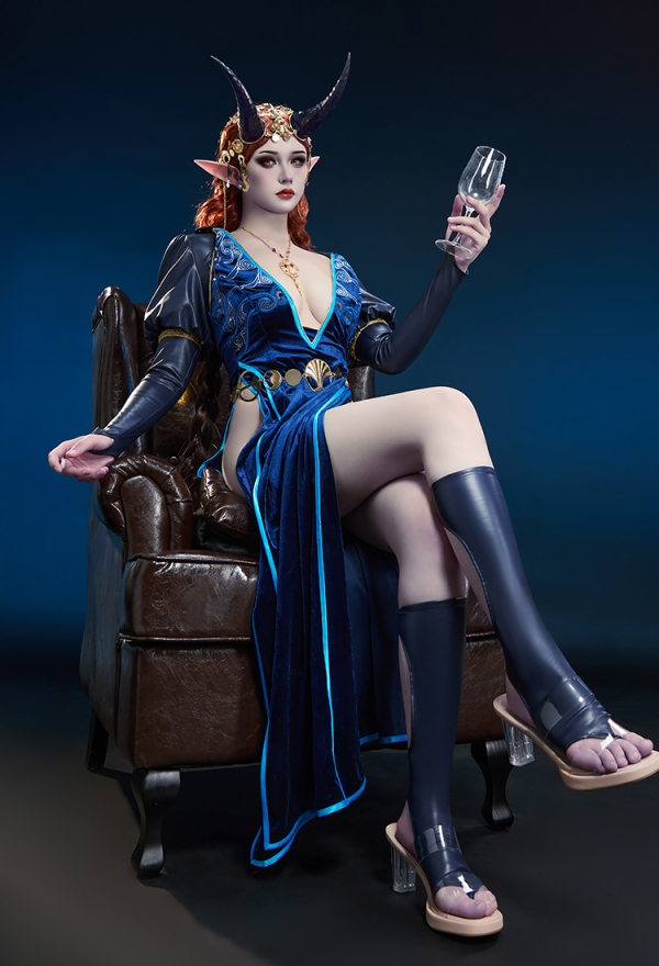 Mizoras Long Robe Costume - Deep V-Neck Backless Side Slit Long Robe Cosplay | Top Quality Outfits for Sale Mizoras Long Robe Costume - Deep V-Neck Backless Side Slit Long Robe Cosplay | Top Quality Outfits for Sale